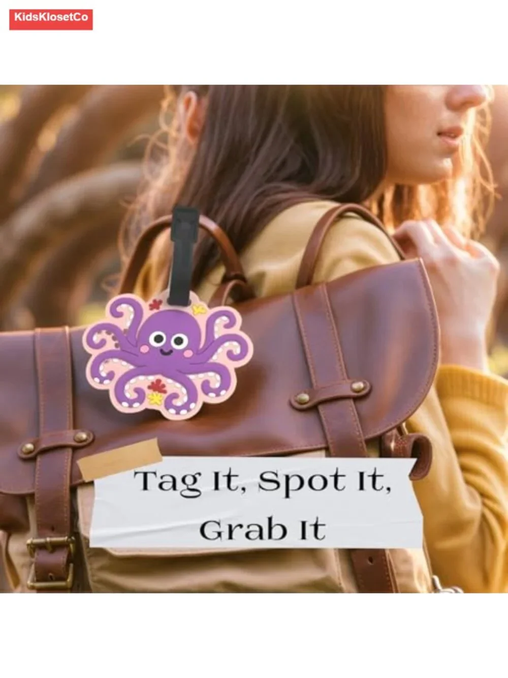 Octopus Silicone Luggage Tag for Kids Backpacks, Suitcase ID Tag with Contact